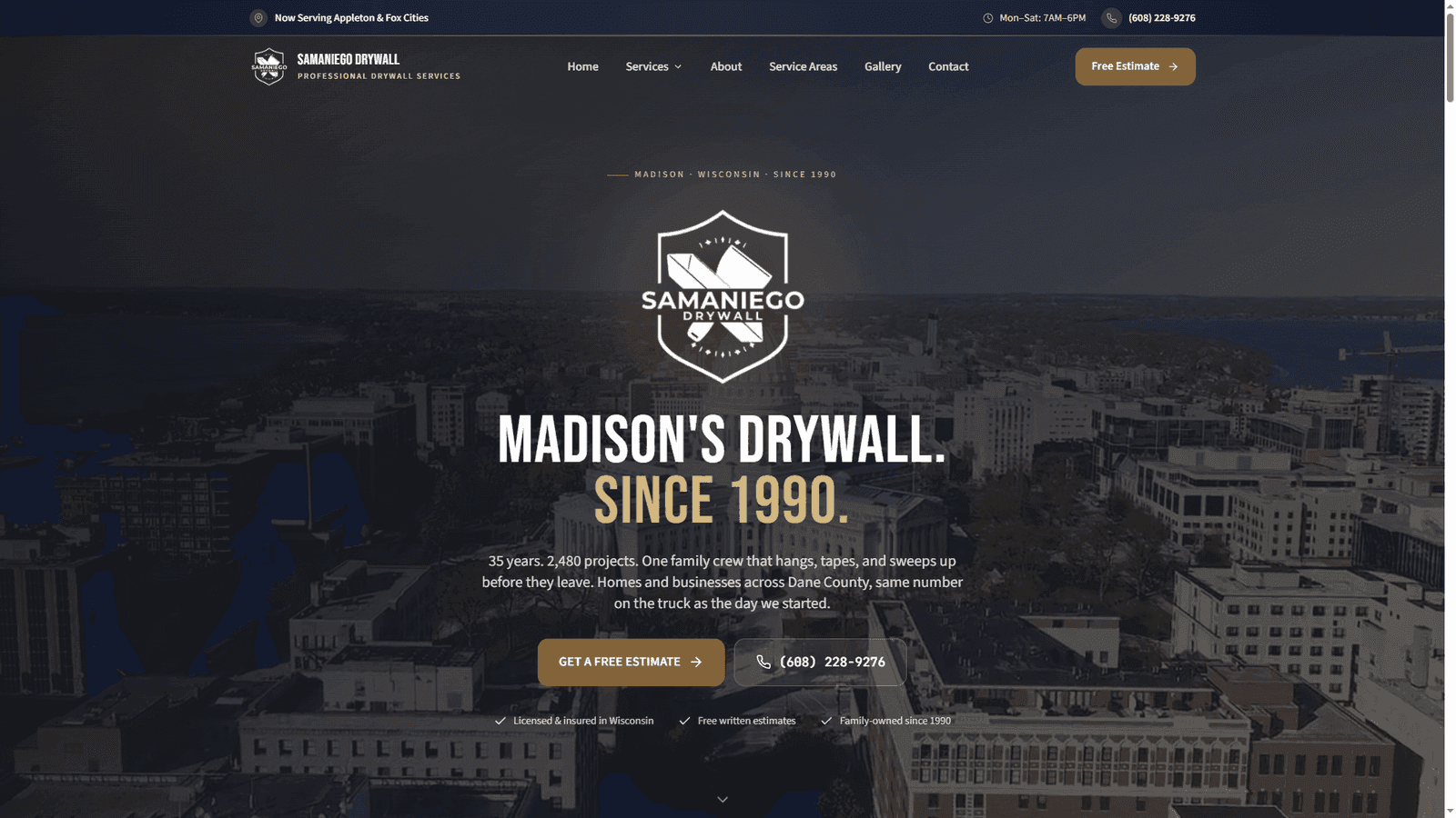 Samaniego Drywall homepage, built by EMOR
